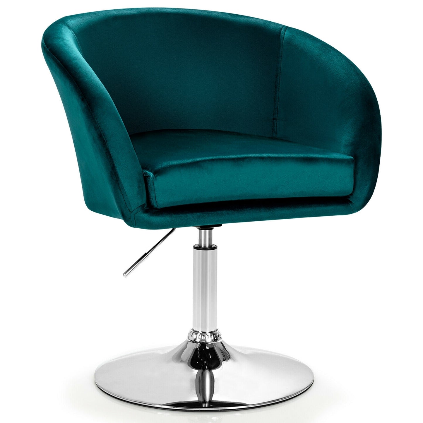 360 Degree Swivel Velvet Vanity Chair with Round Backrest and Metal Base in Green