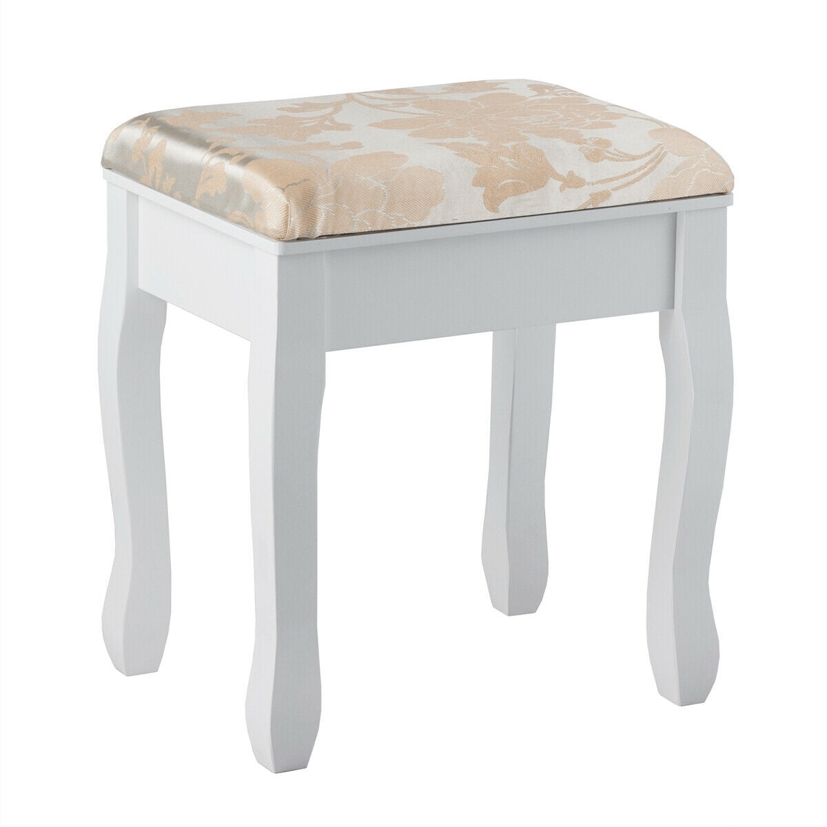 Makeup Vanity Set with 5 Drawers, Rotating Mirror, Removable Organizer, and Padded Stool – White
