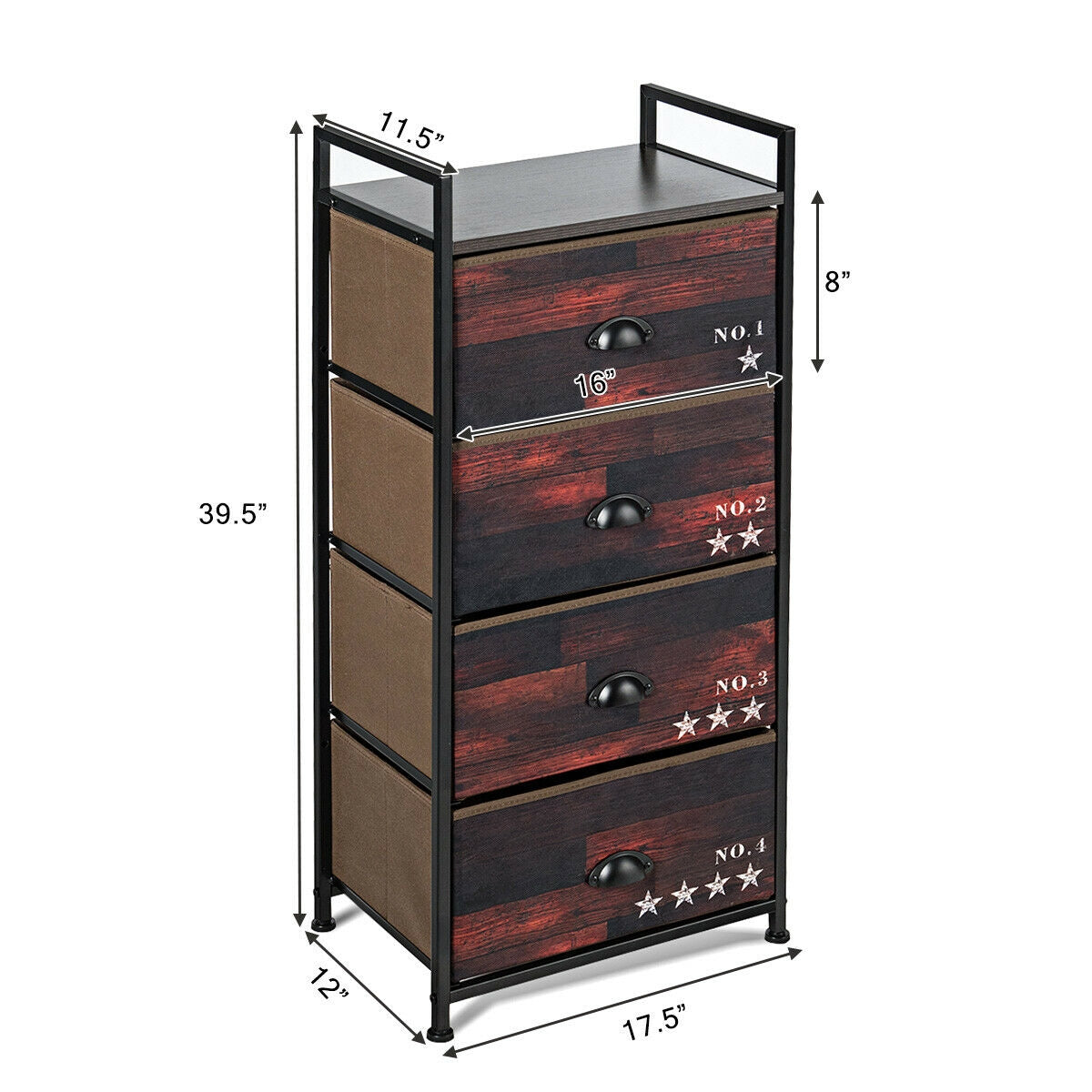 Industrial 4 Drawer Storage Tower with Steel Frame & Fabric Bins