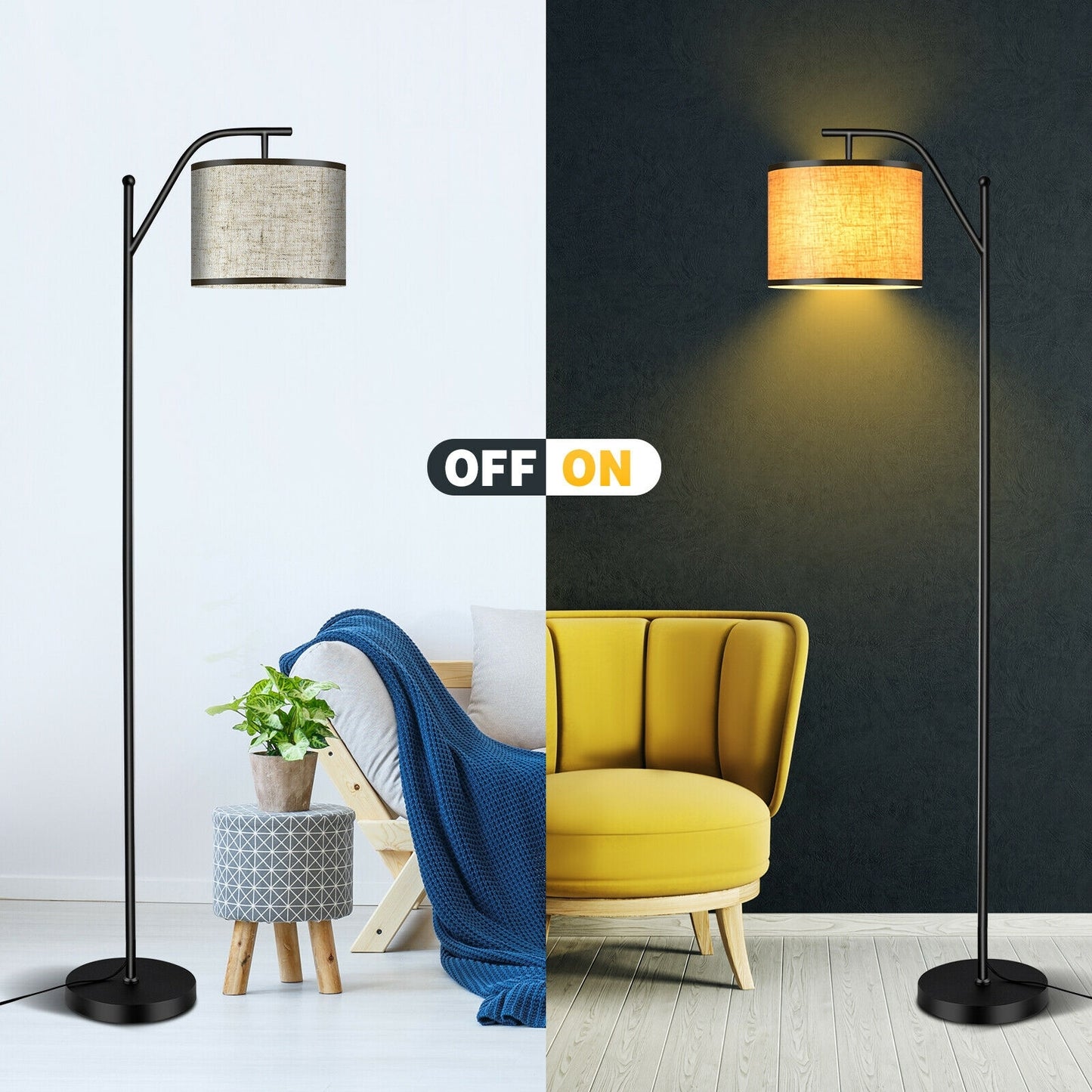 Modern Adjustable Standing Floor Lamp with Fabric Shade for Home and Office
