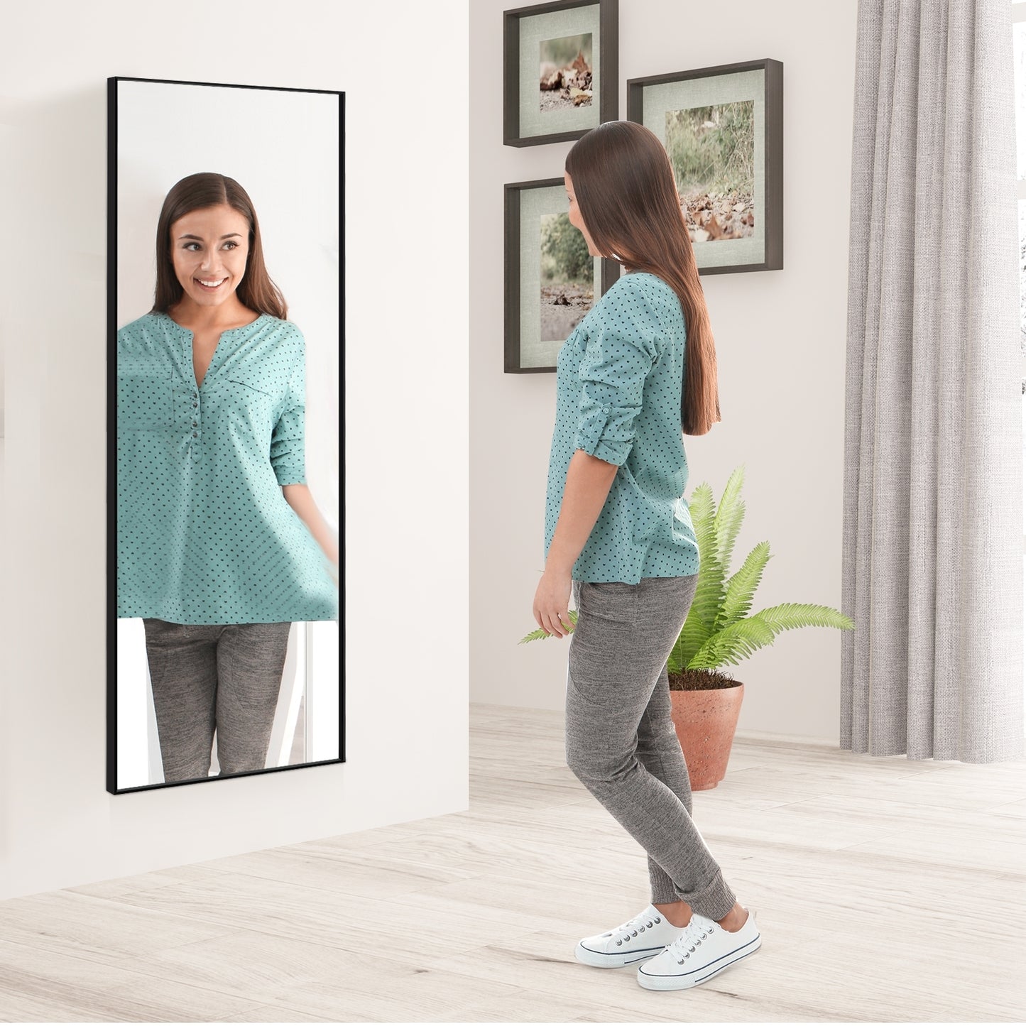 59 Inch Full Length Rectangle Mirror for Bedroom and Home Décor - Black