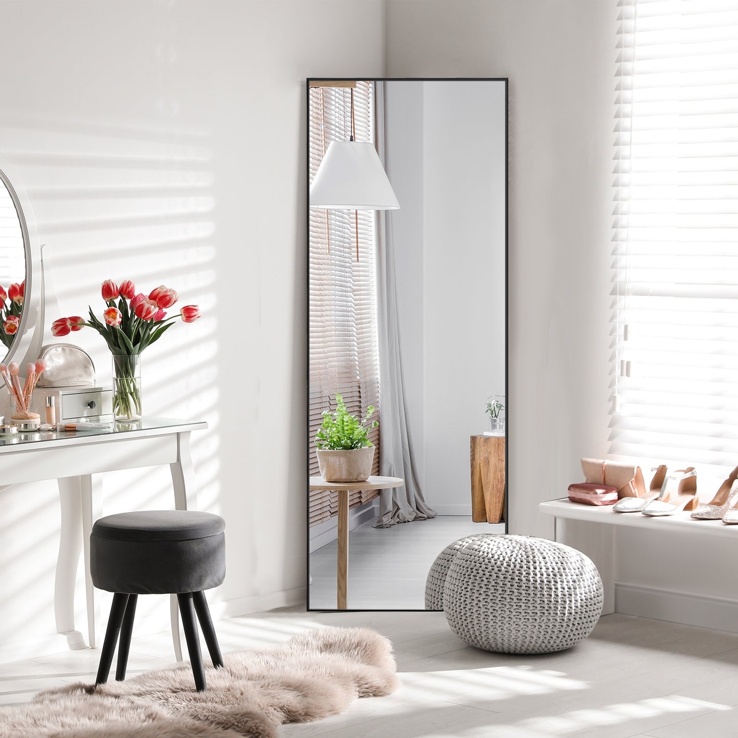 59 Inch Full Length Rectangle Mirror for Bedroom and Home Décor - Black