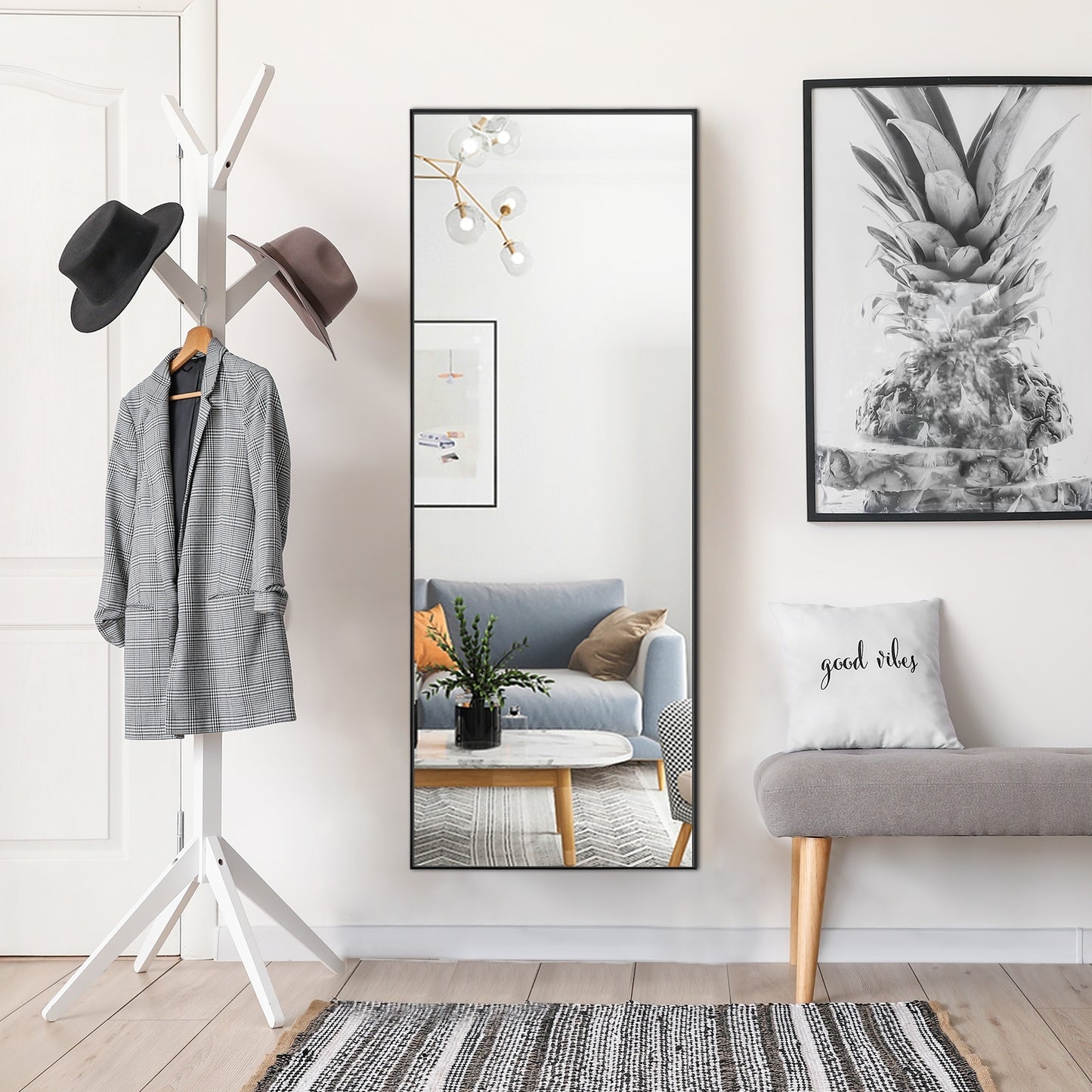59 Inch Full Length Rectangle Mirror for Bedroom and Home Décor - Black