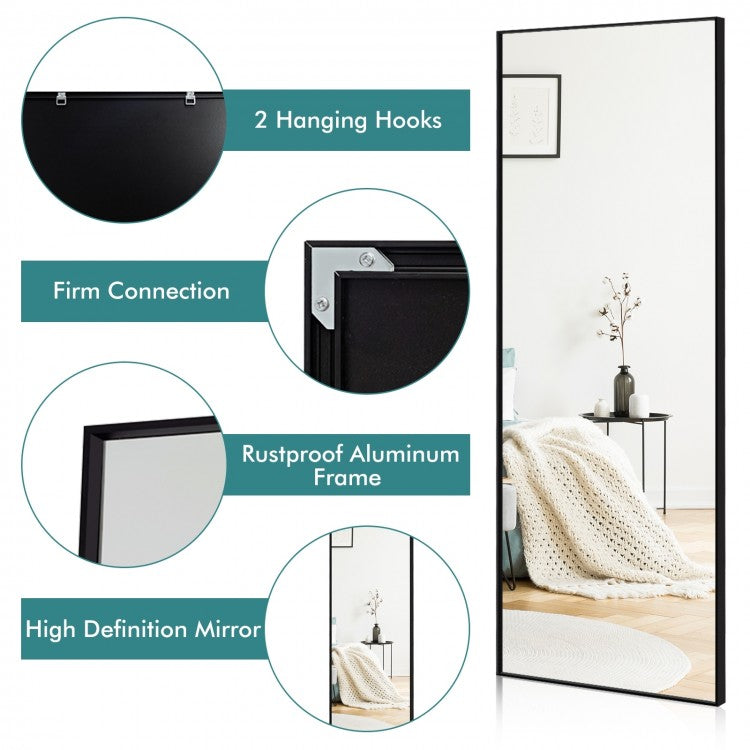 59 Inch Full Length Rectangle Mirror for Bedroom and Home Décor - Black