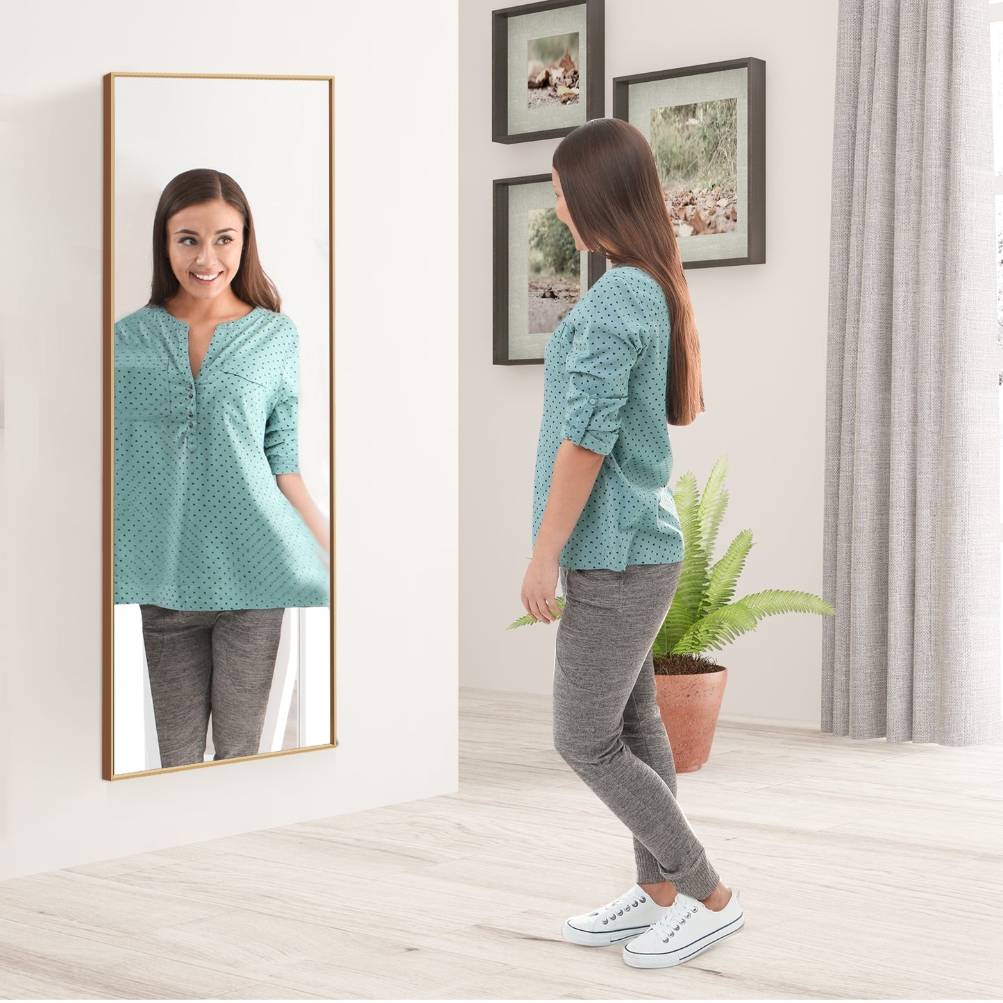 59 Inch Full Length Rectangle Mirror for Bedroom and Home Décor - Golden
