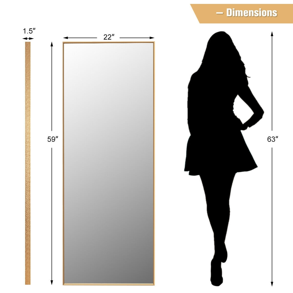 59 Inch Full Length Rectangle Mirror for Bedroom and Home Décor - Golden