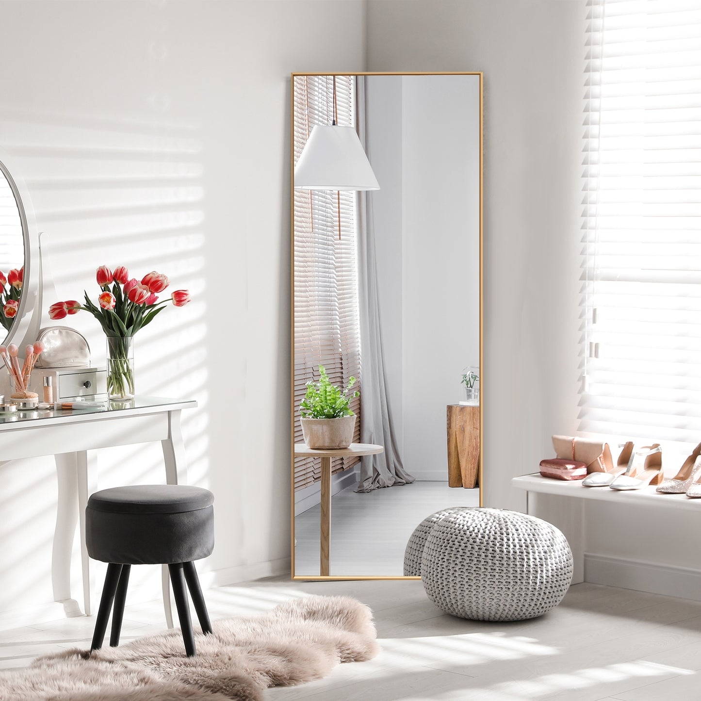 59 Inch Full Length Rectangle Mirror for Bedroom and Home Décor - Golden