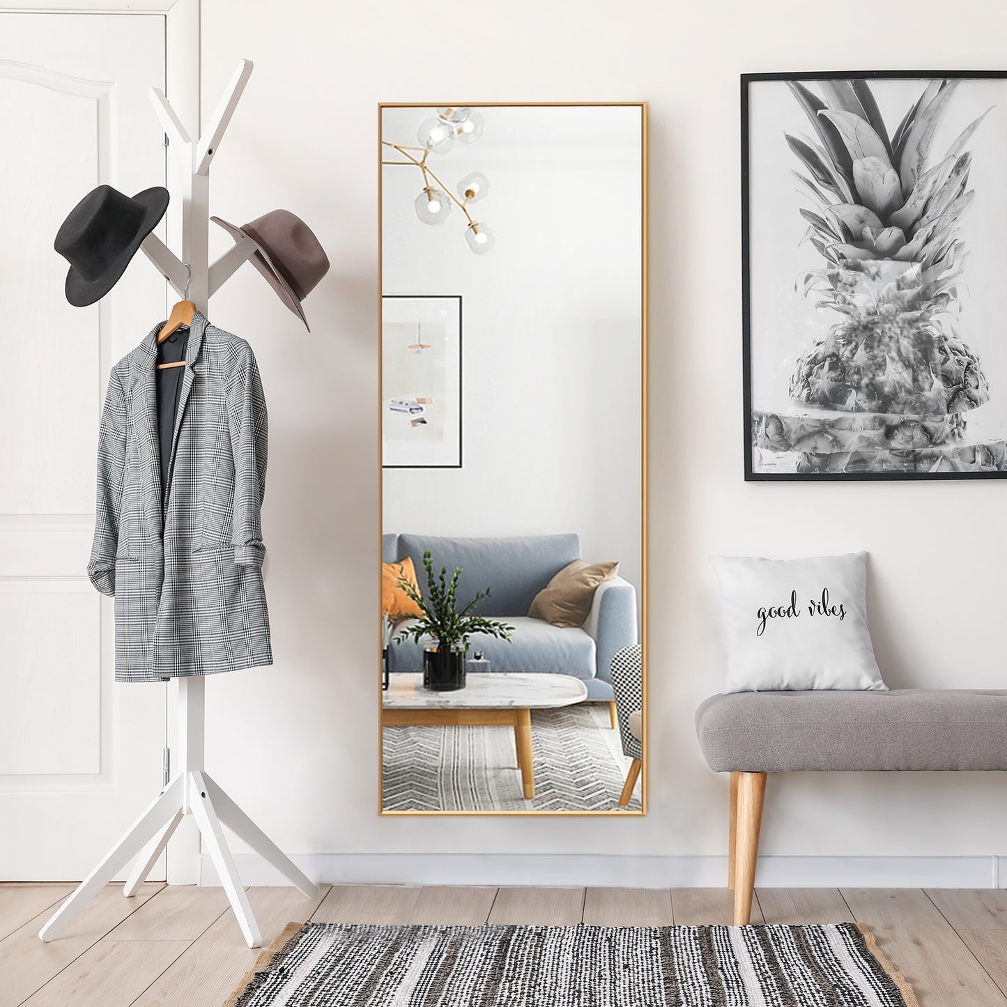 59 Inch Full Length Rectangle Mirror for Bedroom and Home Décor - Golden