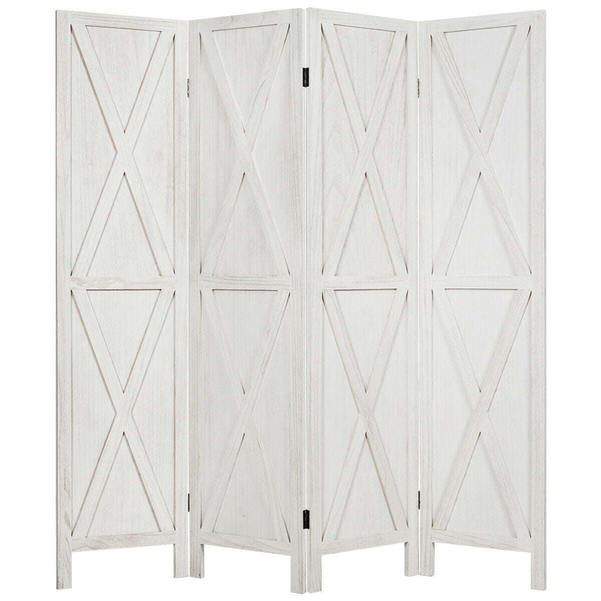 5.6 Ft 4 Panel Wooden Room Divider with Rustic X Design – White