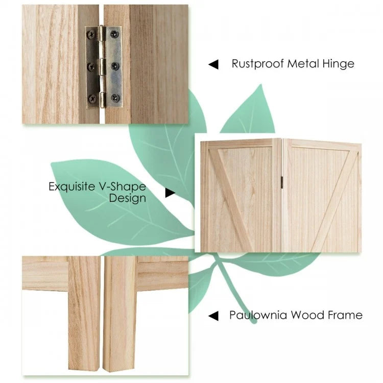 4-Panel Rustic Folding Wooden Room Divider with V-Shaped Design - Natural