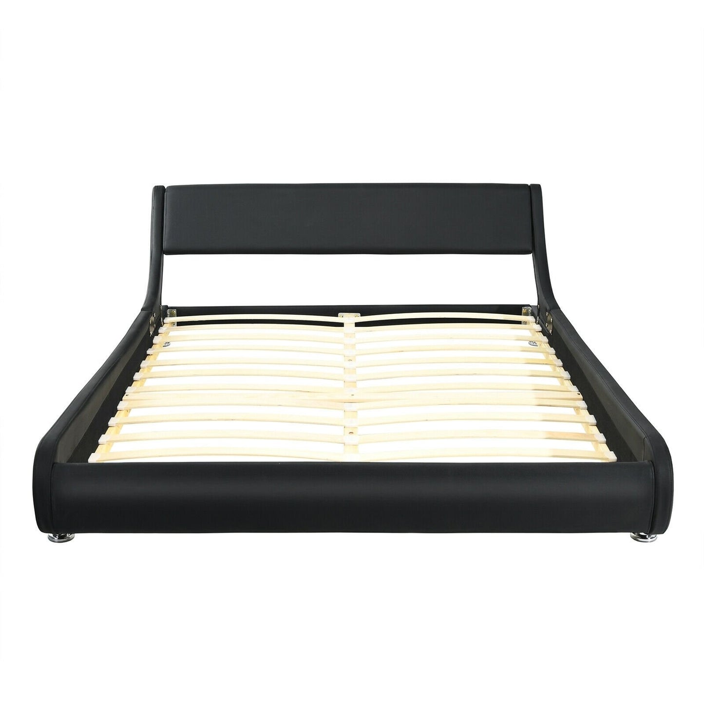 Modern Full Size Upholstered Platform Bed with Adjustable PU Leather Headboard – Black