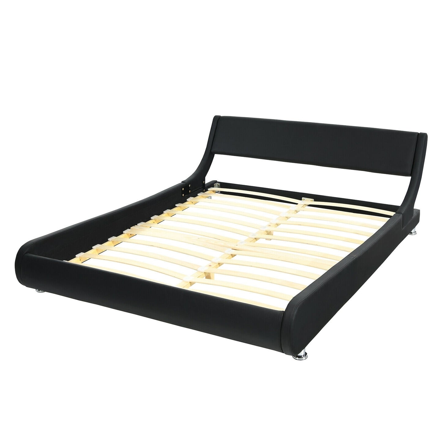 Elegant Queen Faux Leather Upholstered Platform Bed Frame with Adjustable Headboard