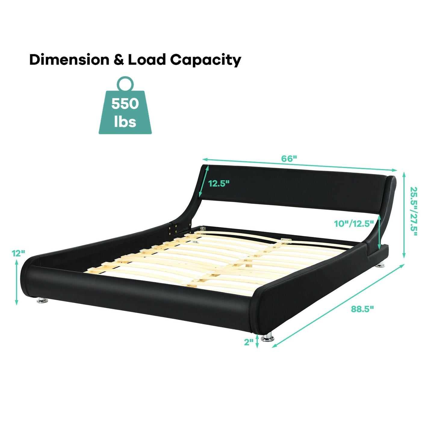 Elegant Queen Faux Leather Upholstered Platform Bed Frame with Adjustable Headboard