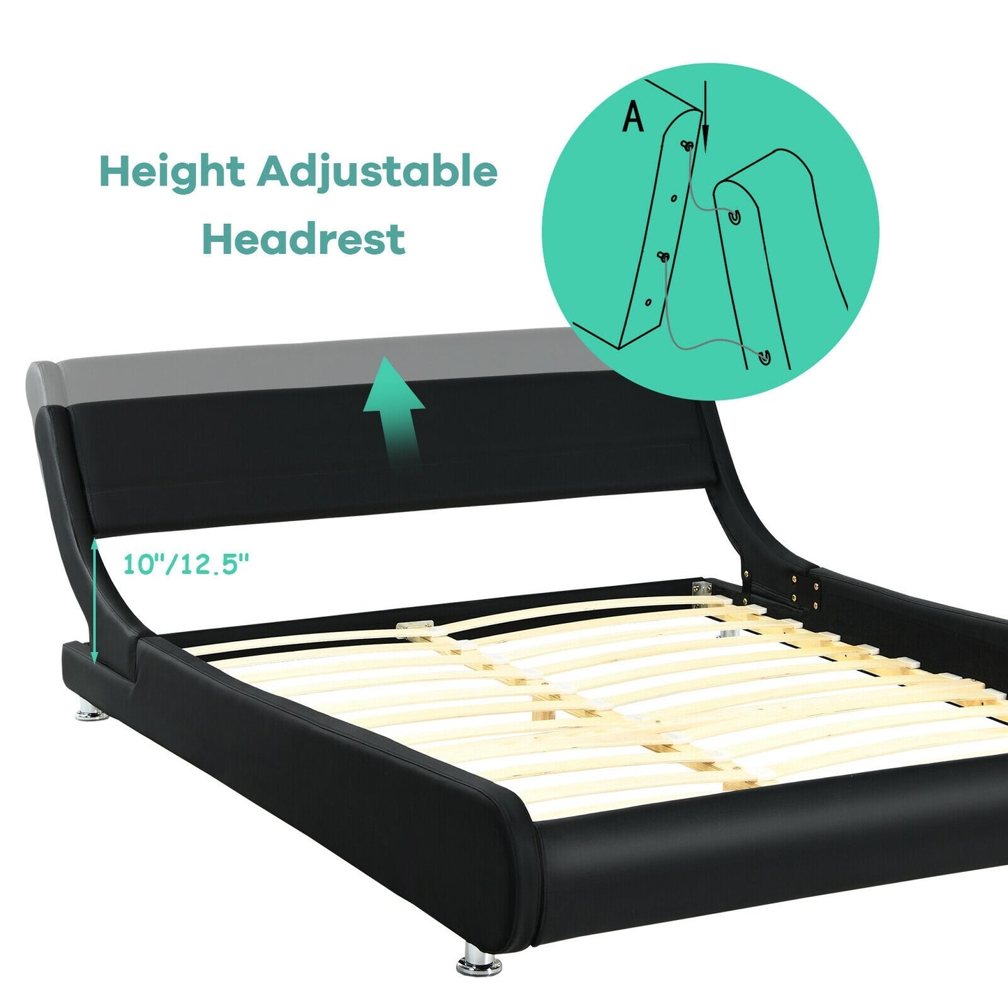 Elegant Queen Faux Leather Upholstered Platform Bed Frame with Adjustable Headboard