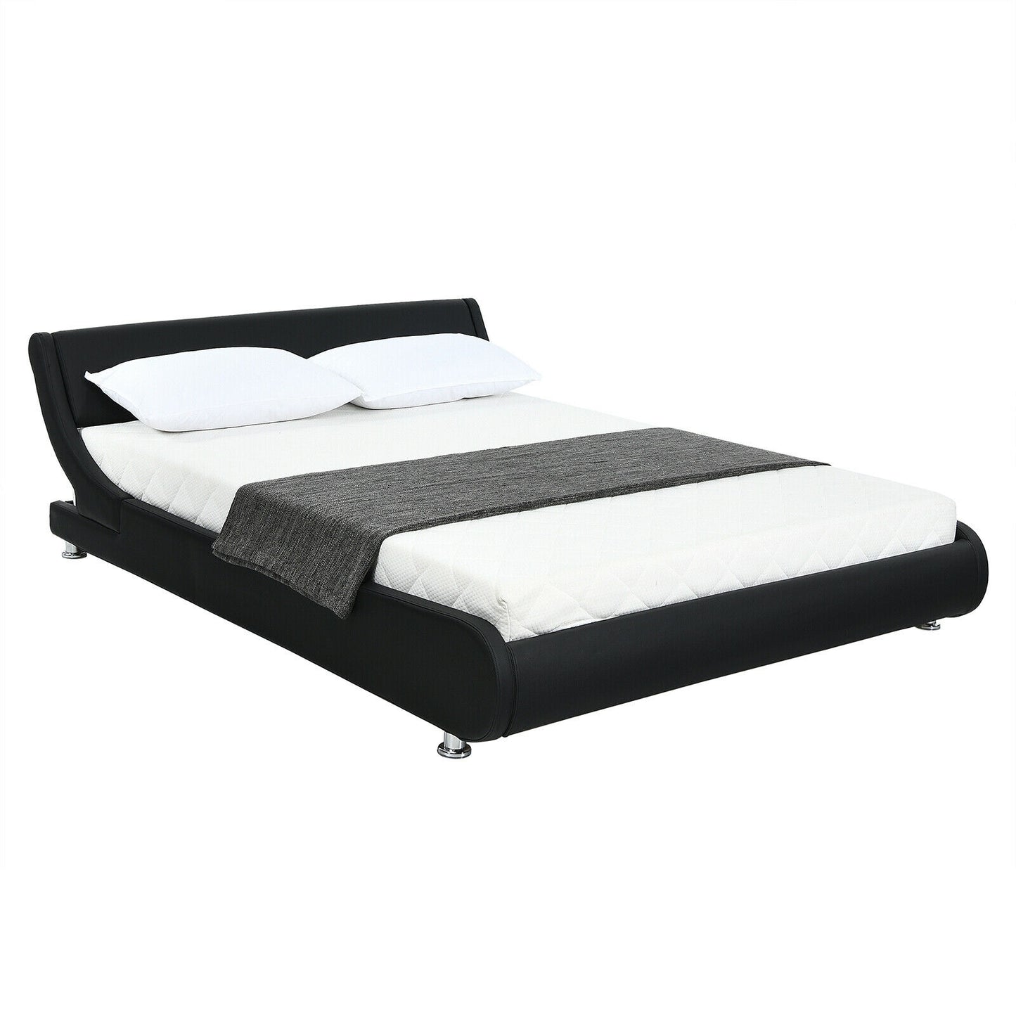 Elegant Queen Faux Leather Upholstered Platform Bed Frame with Adjustable Headboard