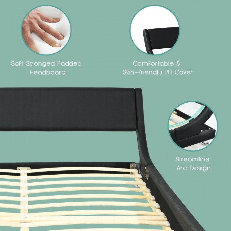 Elegant Queen Faux Leather Upholstered Platform Bed Frame with Adjustable Headboard