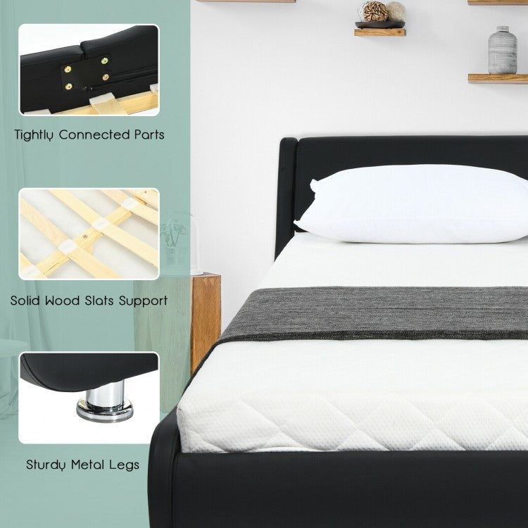 Elegant Queen Faux Leather Upholstered Platform Bed Frame with Adjustable Headboard