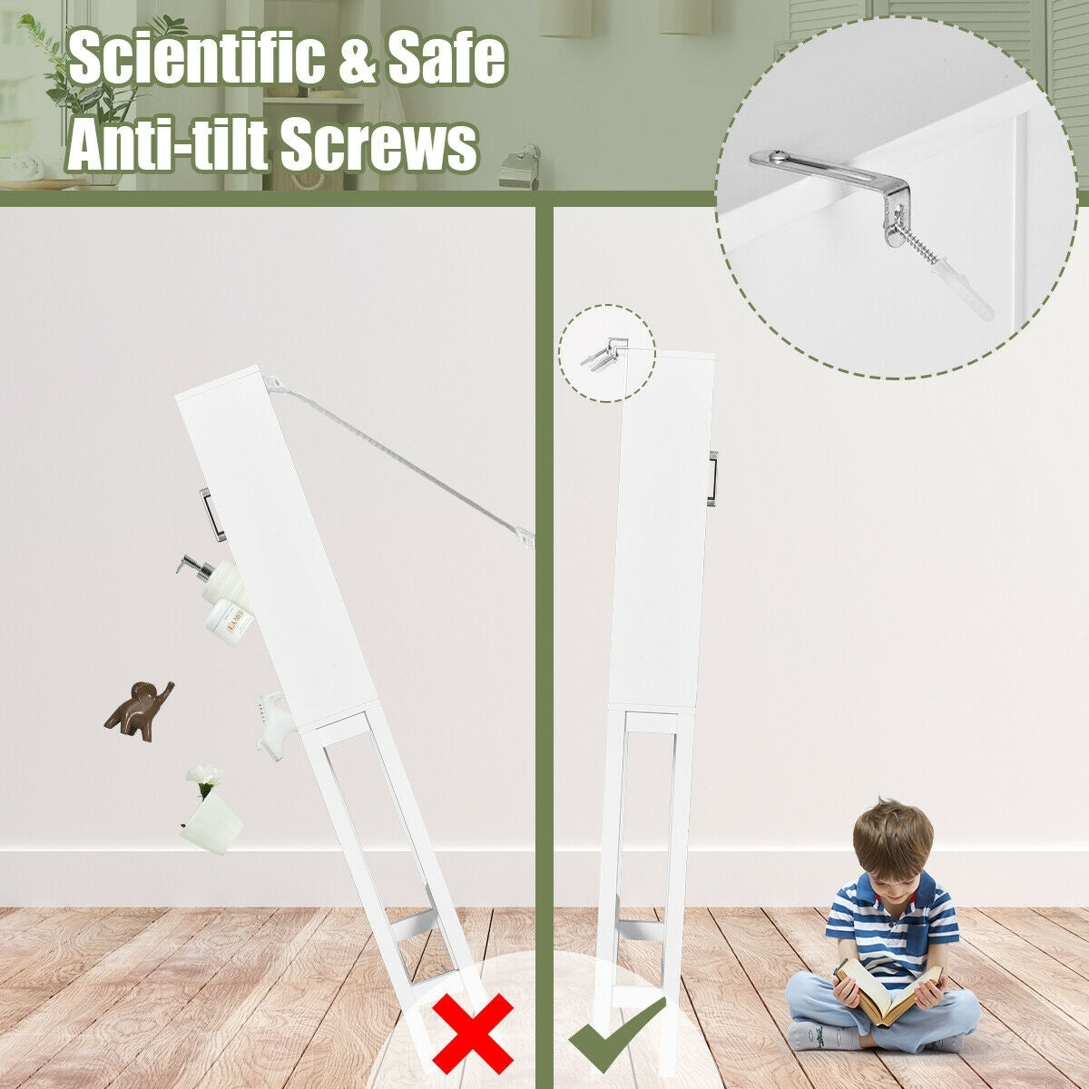 Space Saving Over-the-Toilet Storage Cabinet with Glass Doors