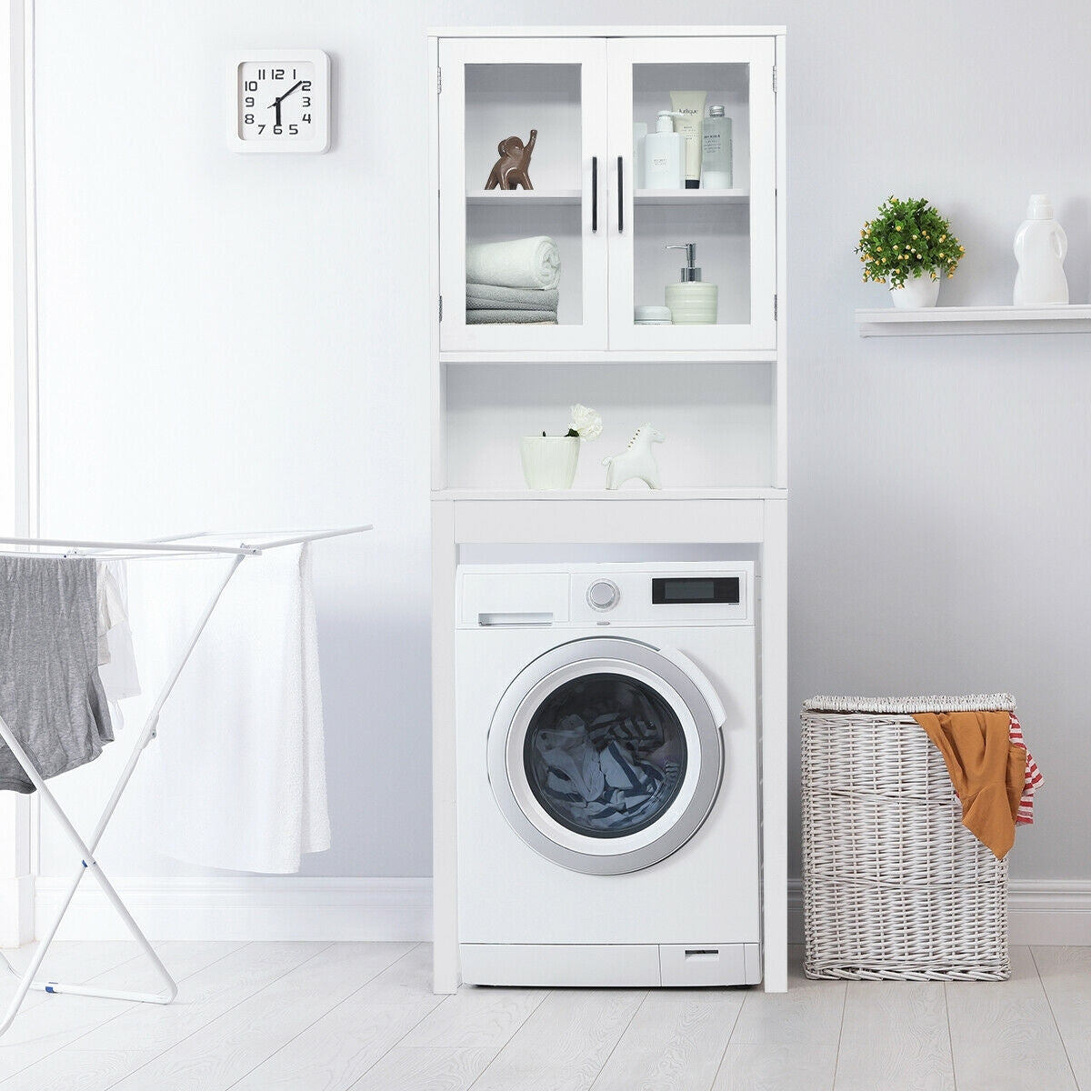 Space Saving Over-the-Toilet Storage Cabinet with Glass Doors