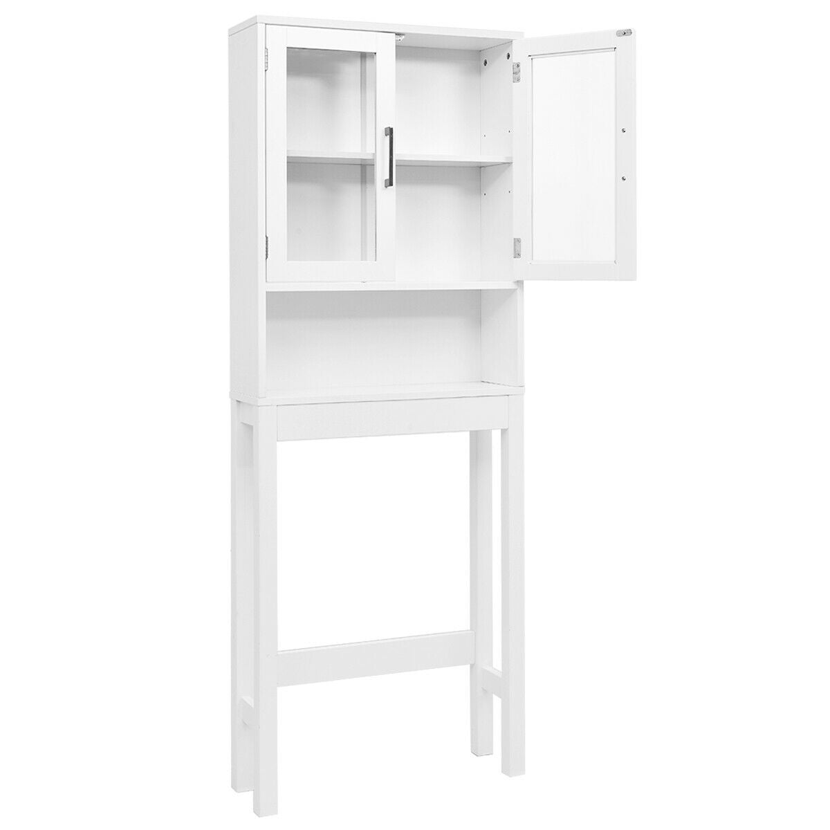 Space Saving Over-the-Toilet Storage Cabinet with Glass Doors
