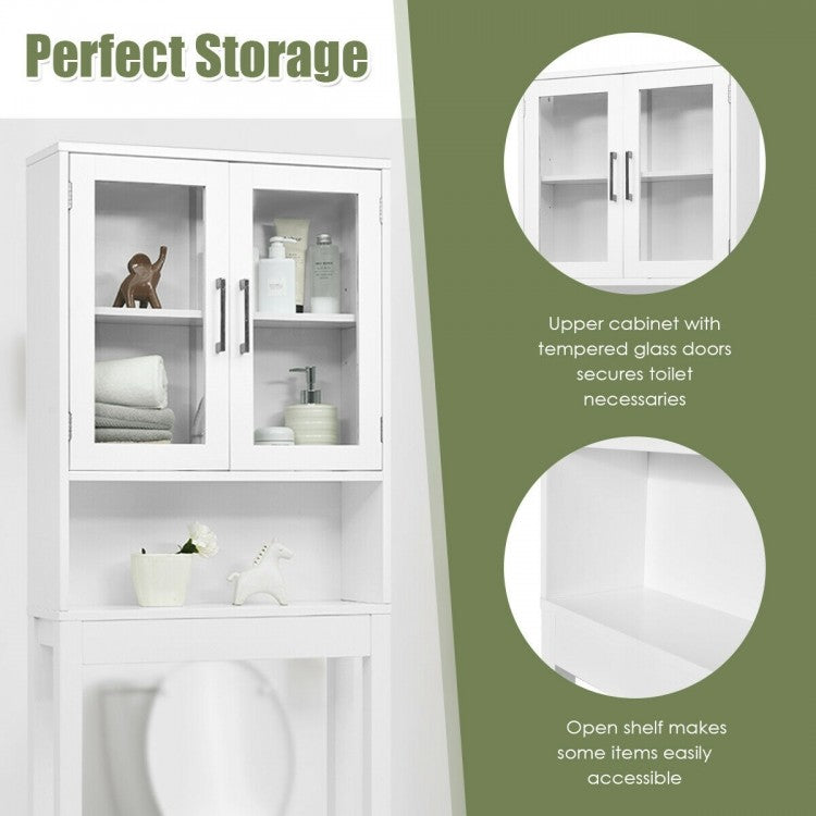 Space Saving Over-the-Toilet Storage Cabinet with Glass Doors