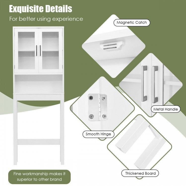Space Saving Over-the-Toilet Storage Cabinet with Glass Doors