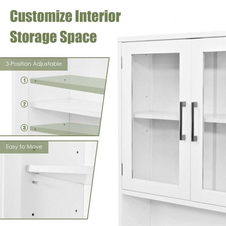 Space Saving Over-the-Toilet Storage Cabinet with Glass Doors