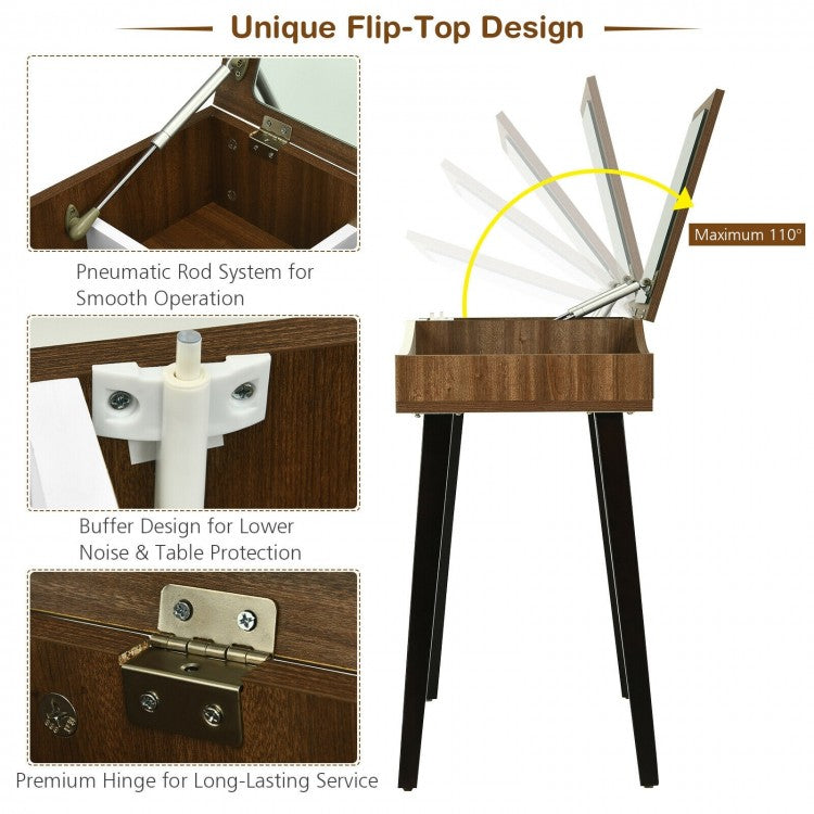 Space-Saving Vanity Table Set with Flip-Top Mirror, Storage and Padded Stool