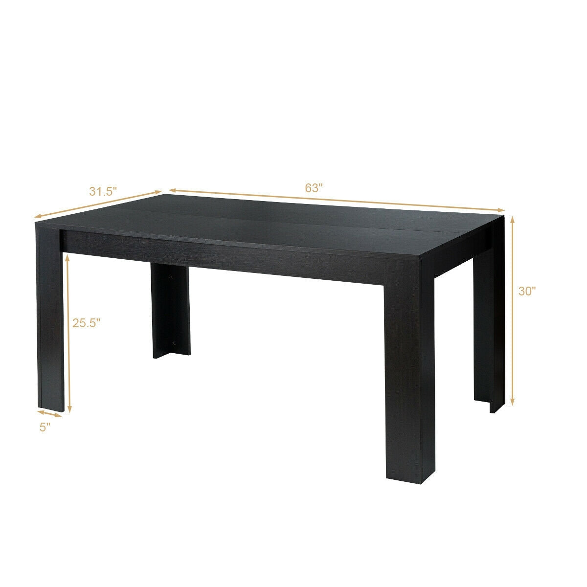 Modern 63 Inch Rectangular Dining Table with Black Engineered Wood Top
