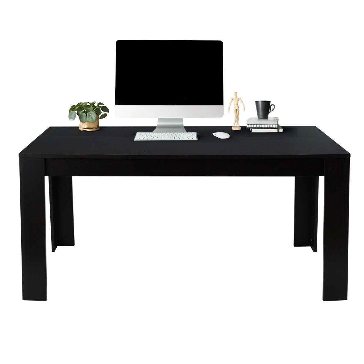 Modern 63 Inch Rectangular Dining Table with Black Engineered Wood Top