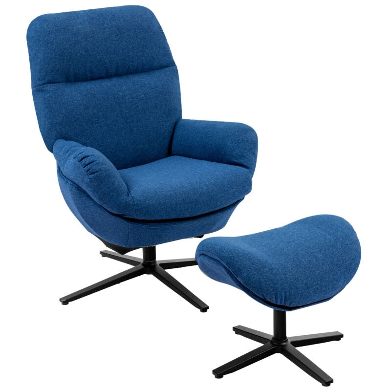 Modern Swivel Rocking Chair with Matching Ottoman and Upholstered Seat - Blue