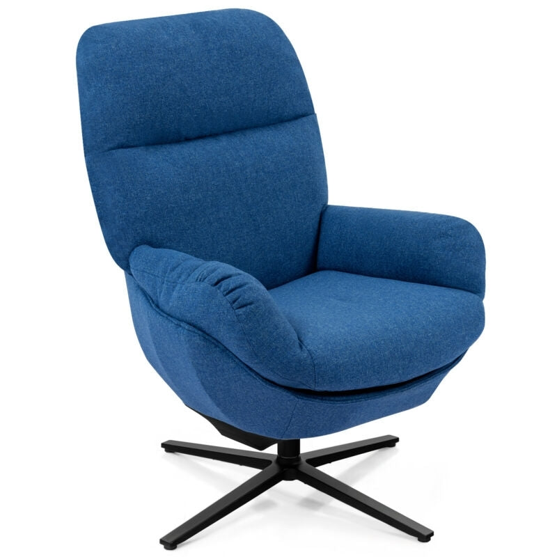 Modern Swivel Rocking Chair with Matching Ottoman and Upholstered Seat - Blue