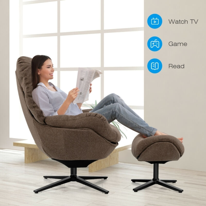 Modern Swivel Rocking Chair with Matching Ottoman and Upholstered Seat - Brown