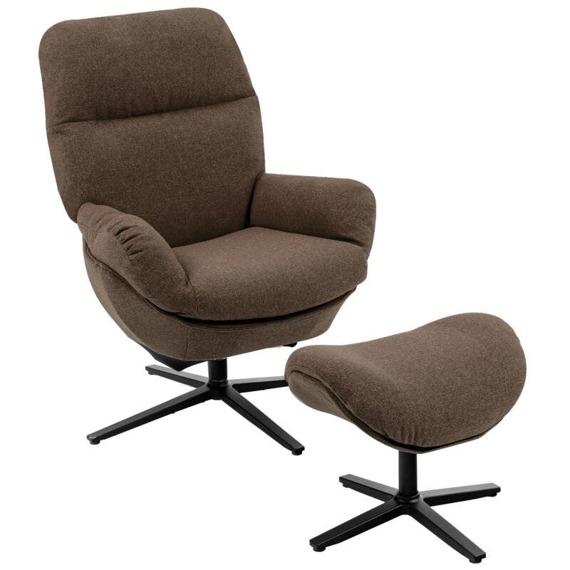 Modern Swivel Rocking Chair with Matching Ottoman and Upholstered Seat - Brown
