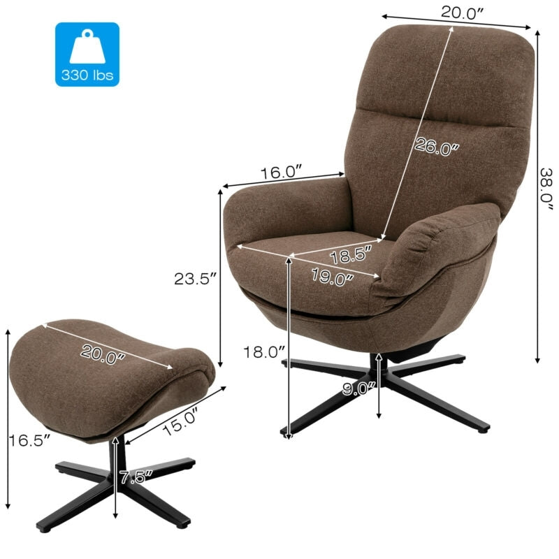 Modern Swivel Rocking Chair with Matching Ottoman and Upholstered Seat - Brown