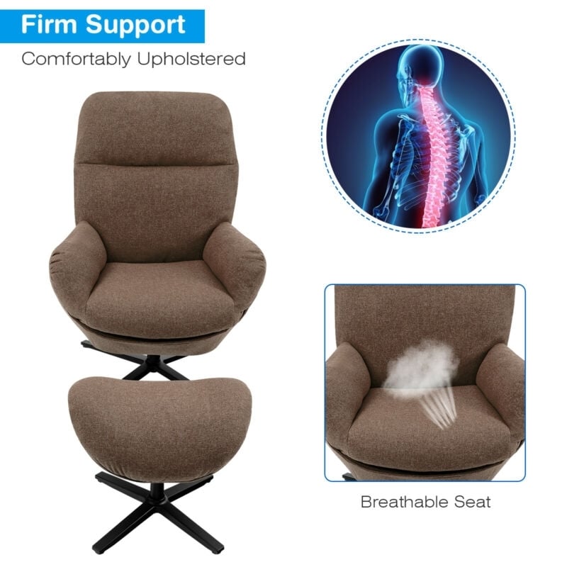 Modern Swivel Rocking Chair with Matching Ottoman and Upholstered Seat - Brown