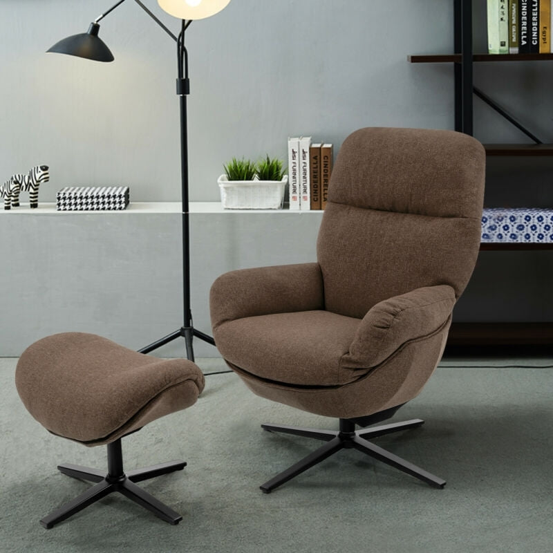 Modern Swivel Rocking Chair with Matching Ottoman and Upholstered Seat - Brown