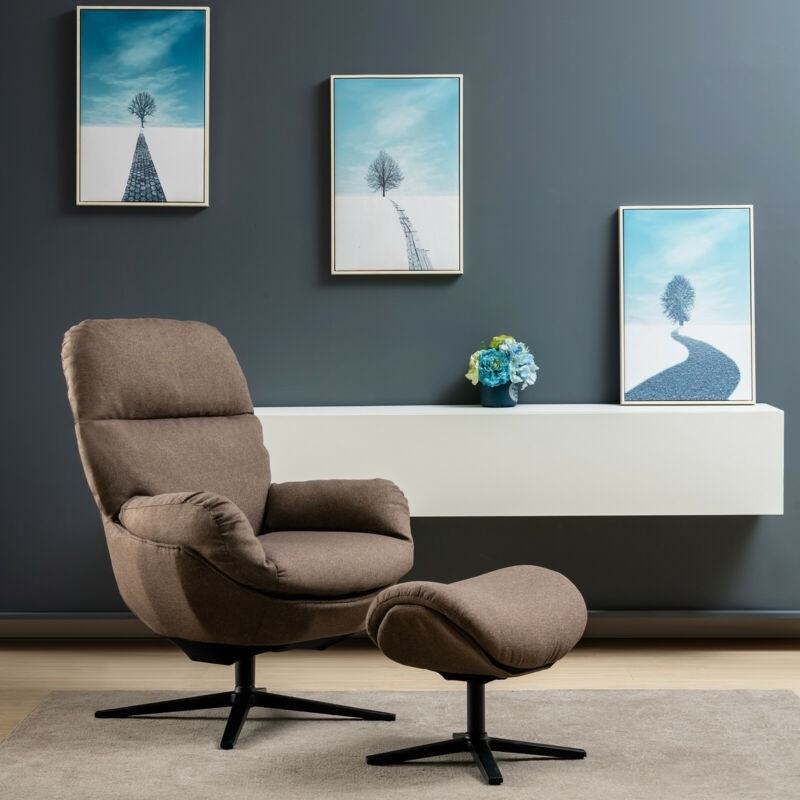 Modern Swivel Rocking Chair with Matching Ottoman and Upholstered Seat - Brown