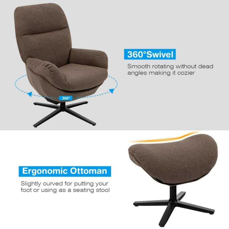 Modern Swivel Rocking Chair with Matching Ottoman and Upholstered Seat - Brown