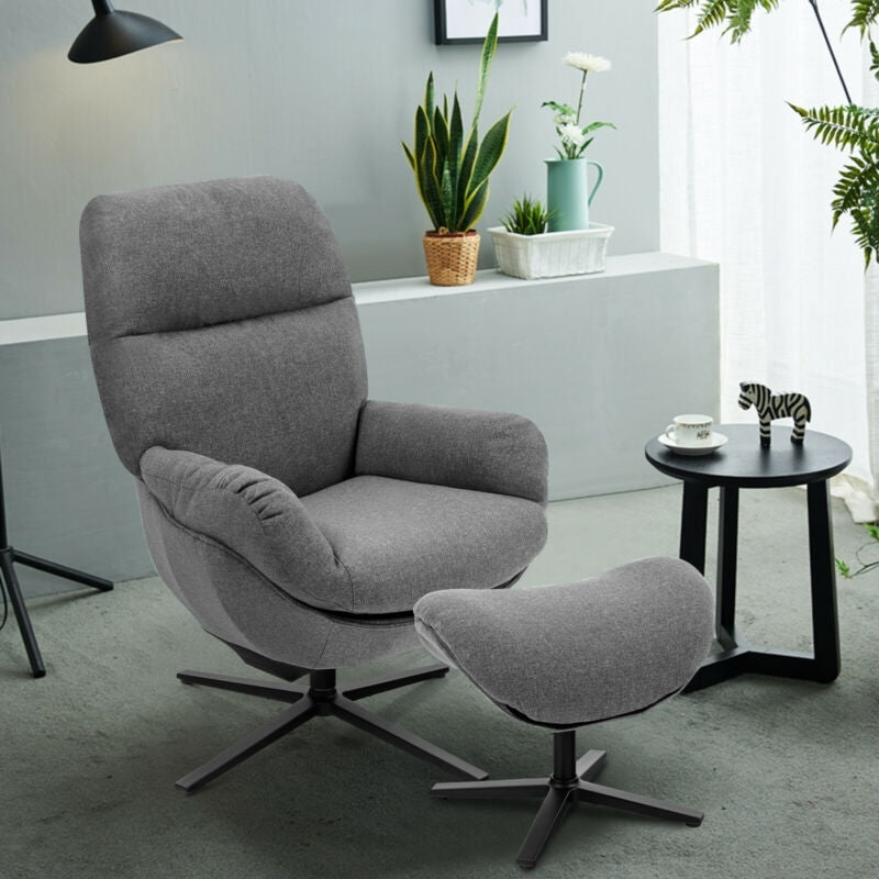 Modern Swivel Rocking Chair with Matching Ottoman and Upholstered Seat - Grey
