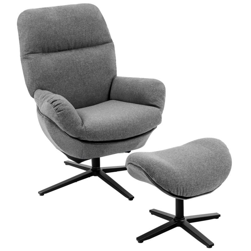 Modern Swivel Rocking Chair with Matching Ottoman and Upholstered Seat - Grey