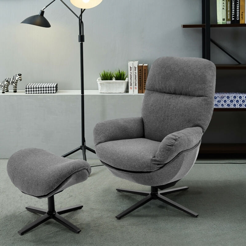 Modern Swivel Rocking Chair with Matching Ottoman and Upholstered Seat - Grey