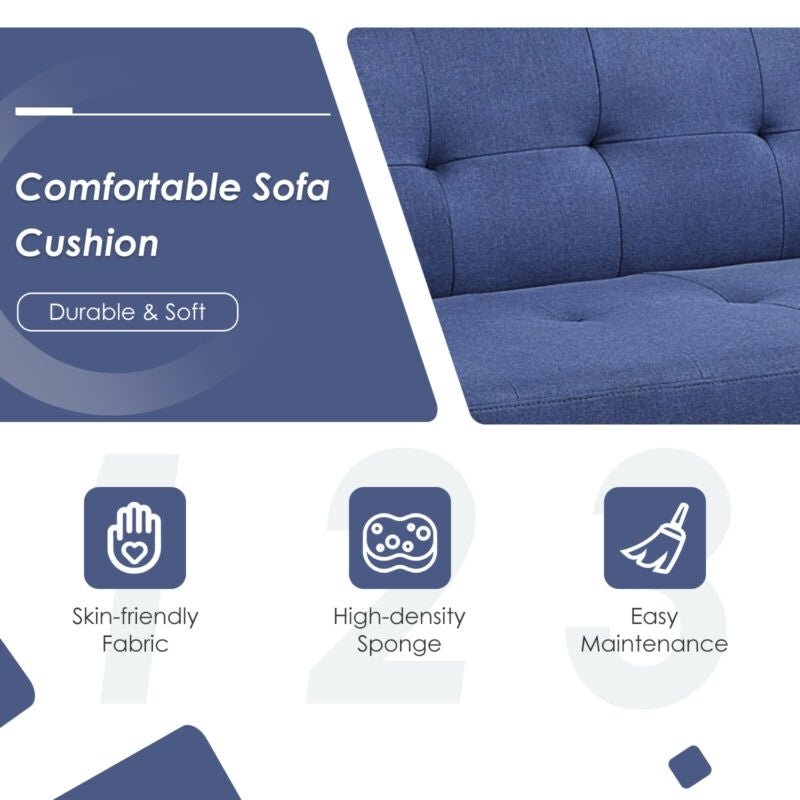 3 Seater Convertible Linen Futon Sofa Bed with Adjustable Backrest, USB Ports and Power Outlets, Blue