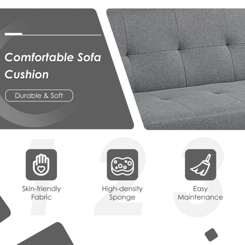 3 Seater Convertible Linen Futon Sofa Bed with Adjustable Backrest, USB Ports and Power Outlets, Grey