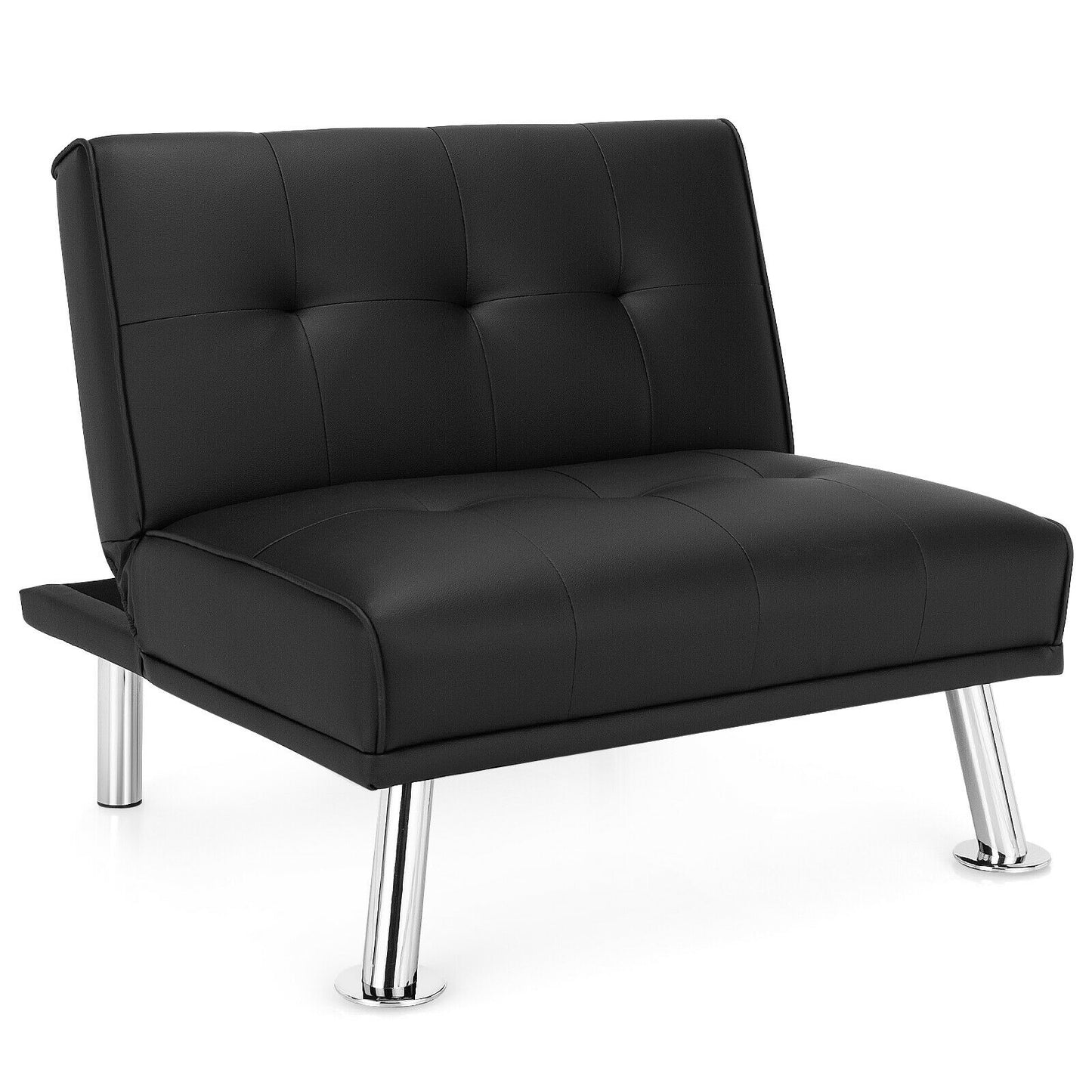 Adjustable PU Leather Single Sofa Chair with Folding Backrest and Metal Legs, Black