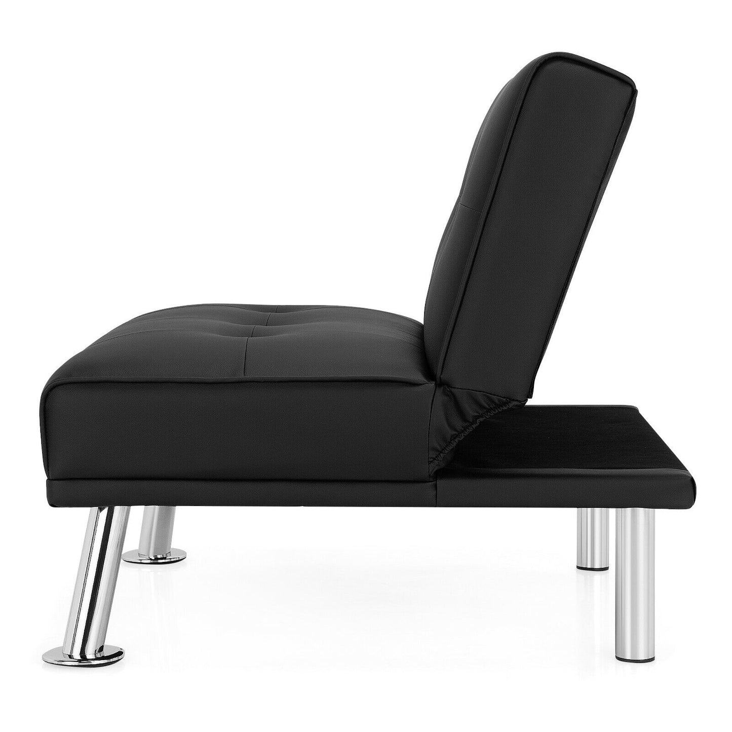Adjustable PU Leather Single Sofa Chair with Folding Backrest and Metal Legs, Black