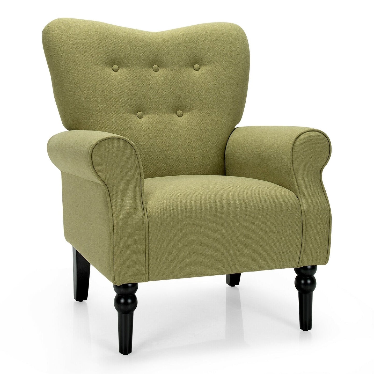 Elegant Tufted Back Armchair with Rubber Wood Legs and Cushioned Seat - Green