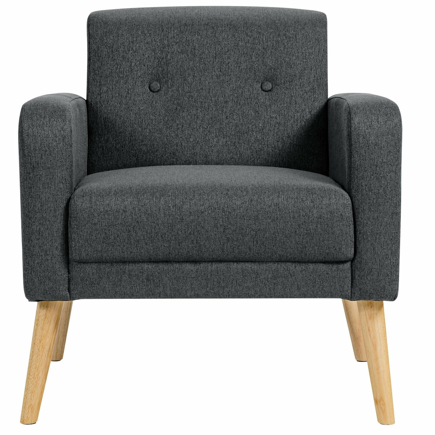Modern Linen Upholstered Accent Chair with Ergonomic Backrest and Solid Rubber Wood Legs