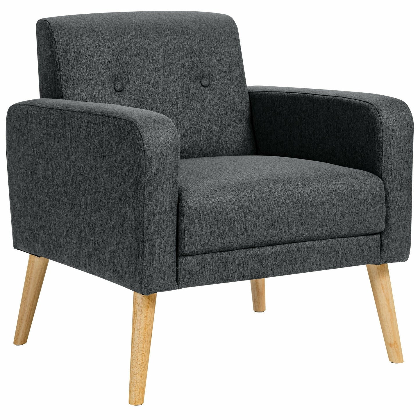 Modern Linen Upholstered Accent Chair with Ergonomic Backrest and Solid Rubber Wood Legs