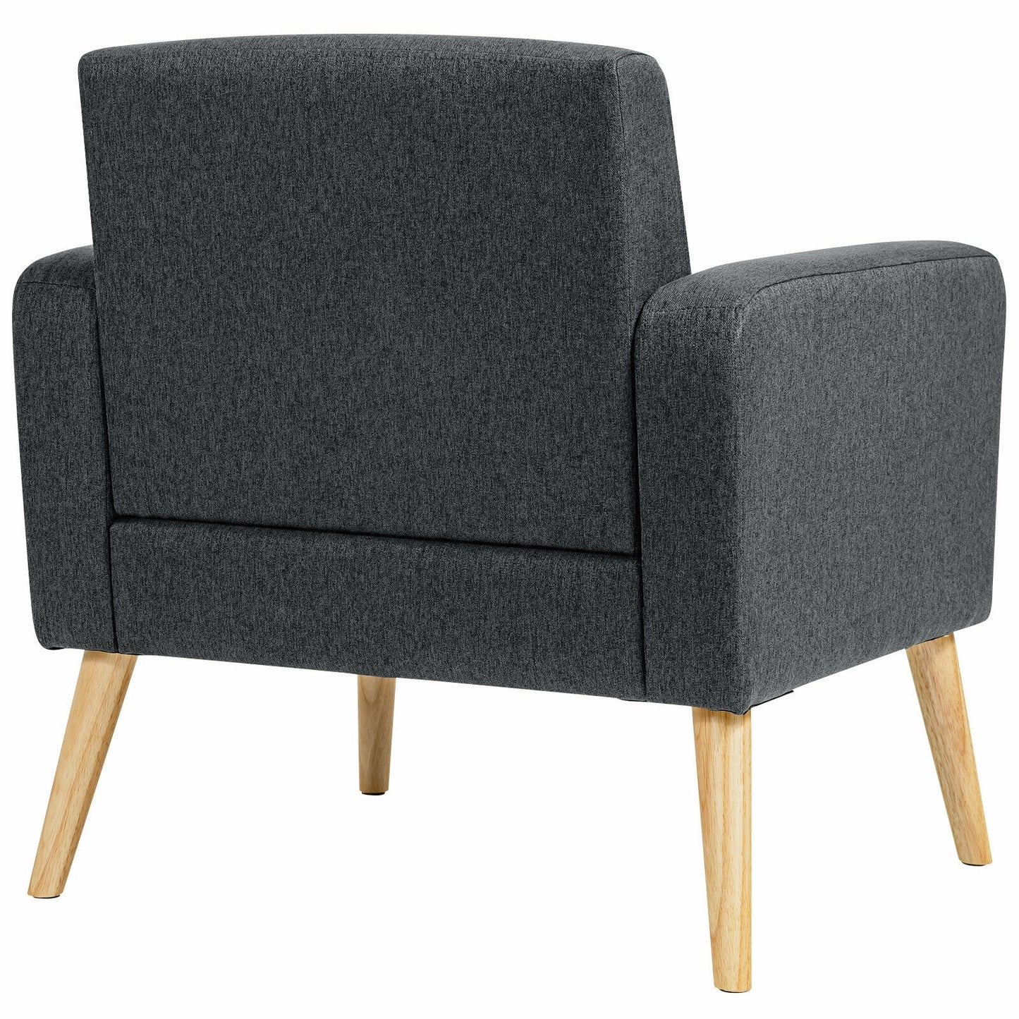 Modern Linen Upholstered Accent Chair with Ergonomic Backrest and Solid Rubber Wood Legs